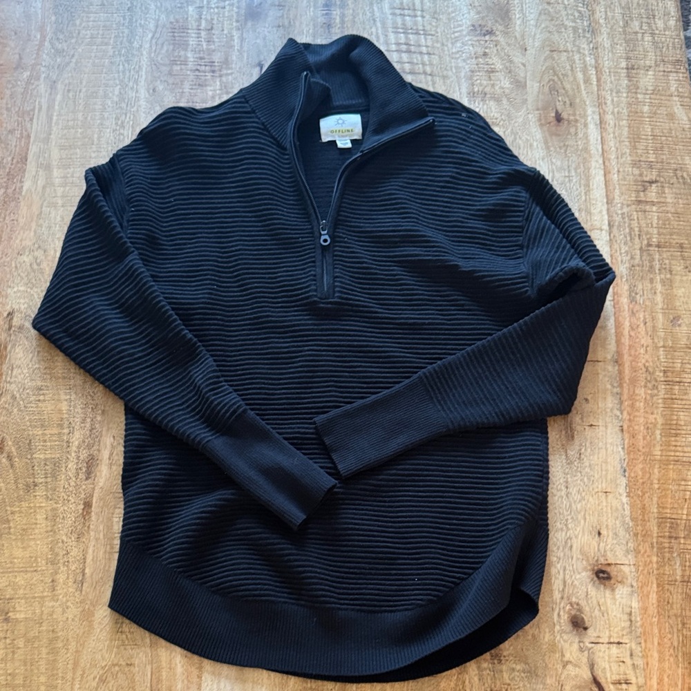 Offline by Aerie Men's Black cotton blend Quarter-Zip ribbed black Sweater XS